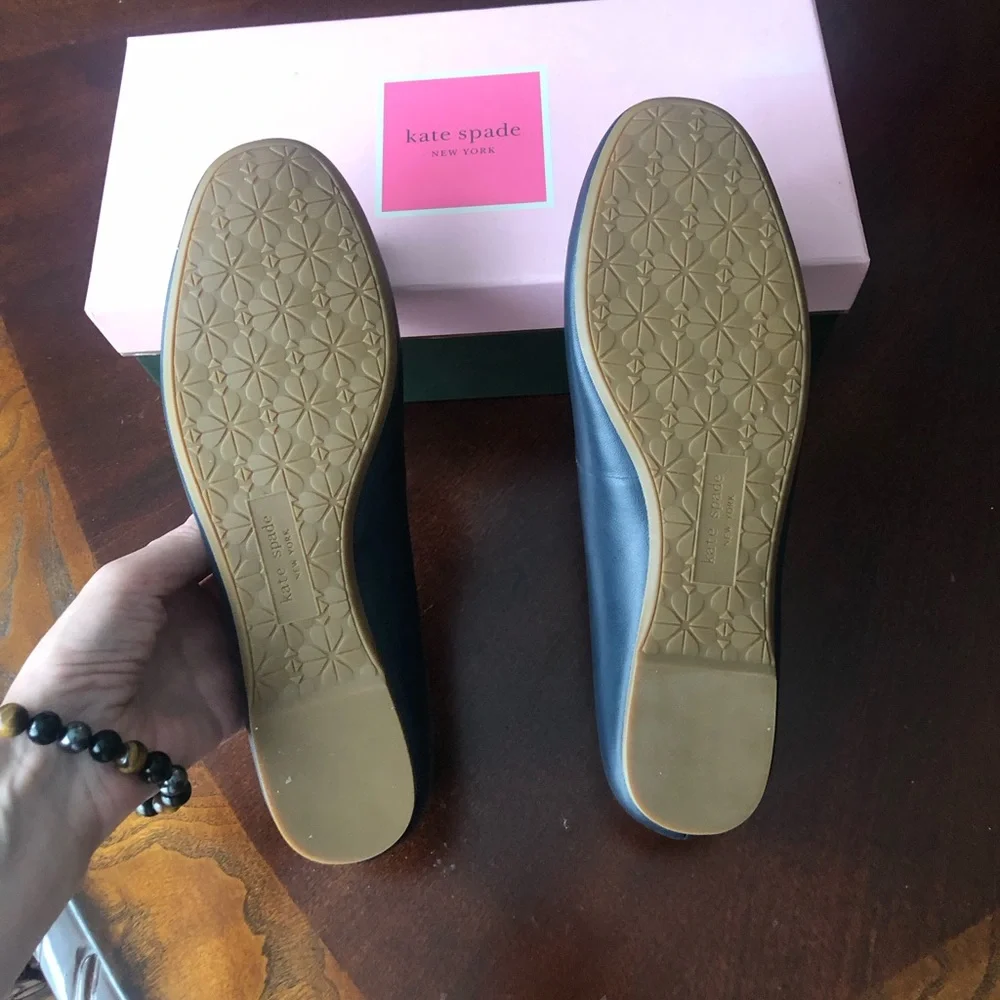 NEW Kate Spade Kiersten Bow Leather Navy Round Toe Ballet Flats Shoes Size 9